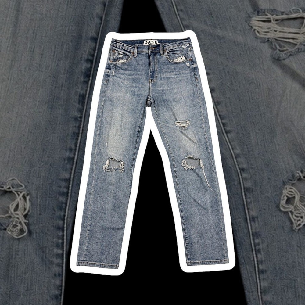 DAZE Just Right Distressed Jeans 27 Blue Cotton Stretch Denim D6200SOT-OBD